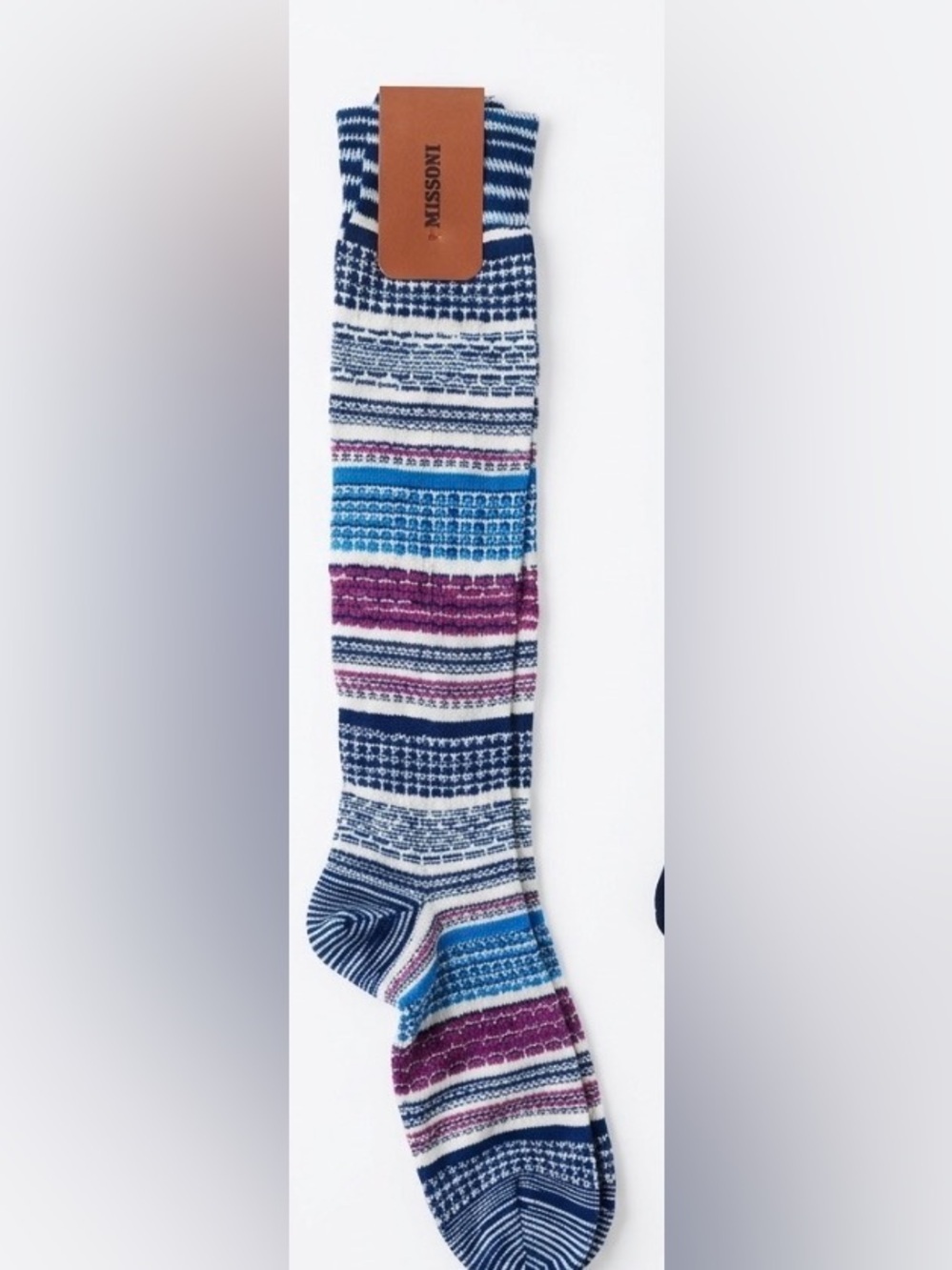 Missoni Knee High Designer Preppy Knit Ribbed Patterned Logo Crew Socks L